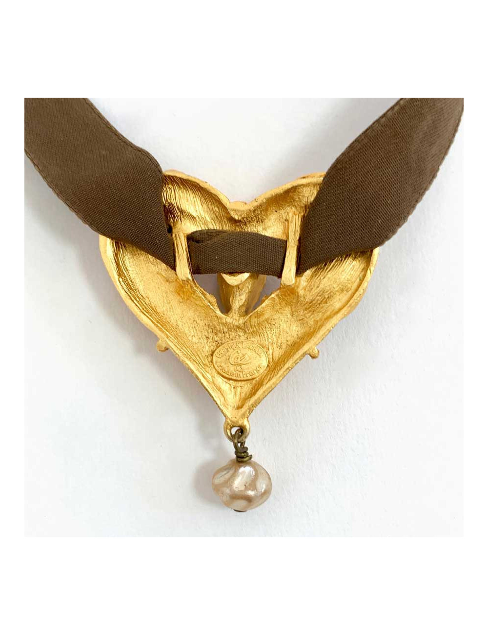 Collier Vintage CHRISTIAN LACROIX cordon velours marron