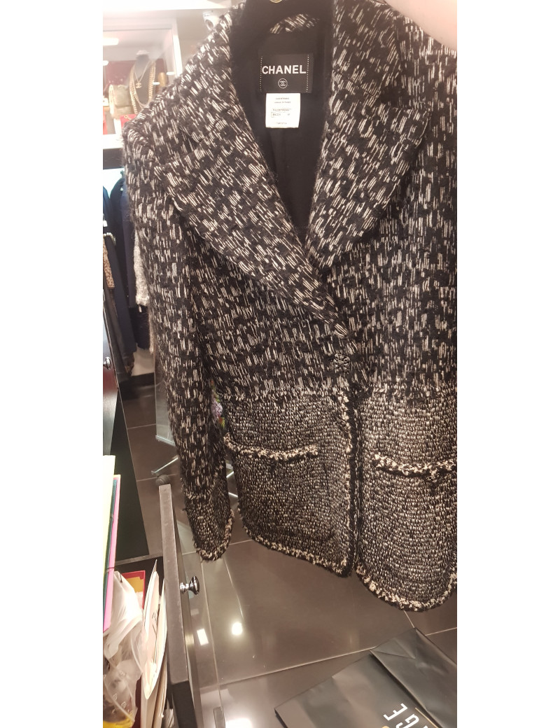 Veste CHANEL T48 laine bicolore blanc et noir