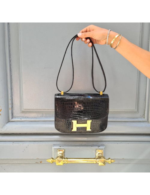 Sac Constance HERMES Porosus noir brillant