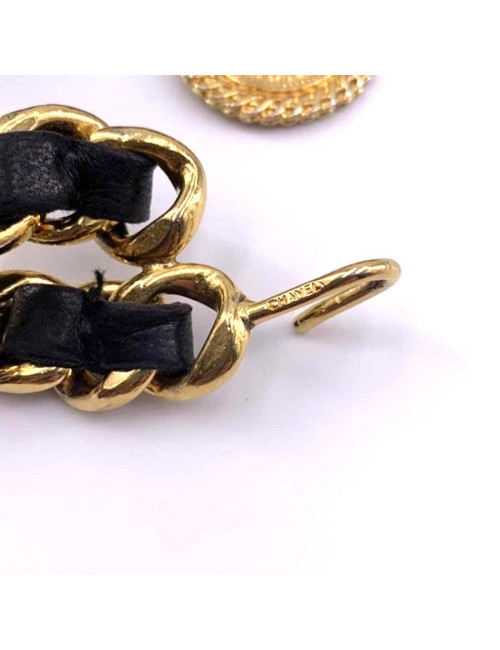 Ceinture CHANEL chaine dorée entrelacée de cuir noir Vintage