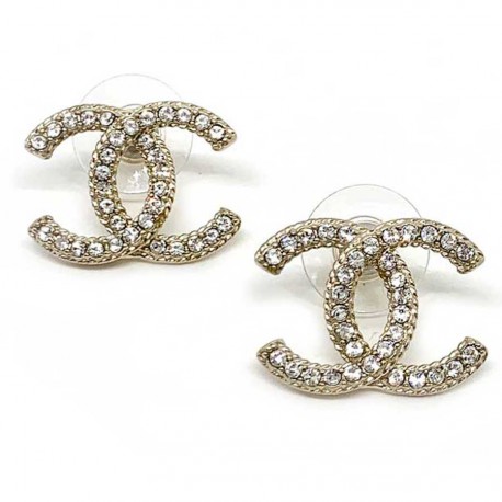Chanel earrings studs GM with rhinestones - VALOIS VINTAGE PARIS