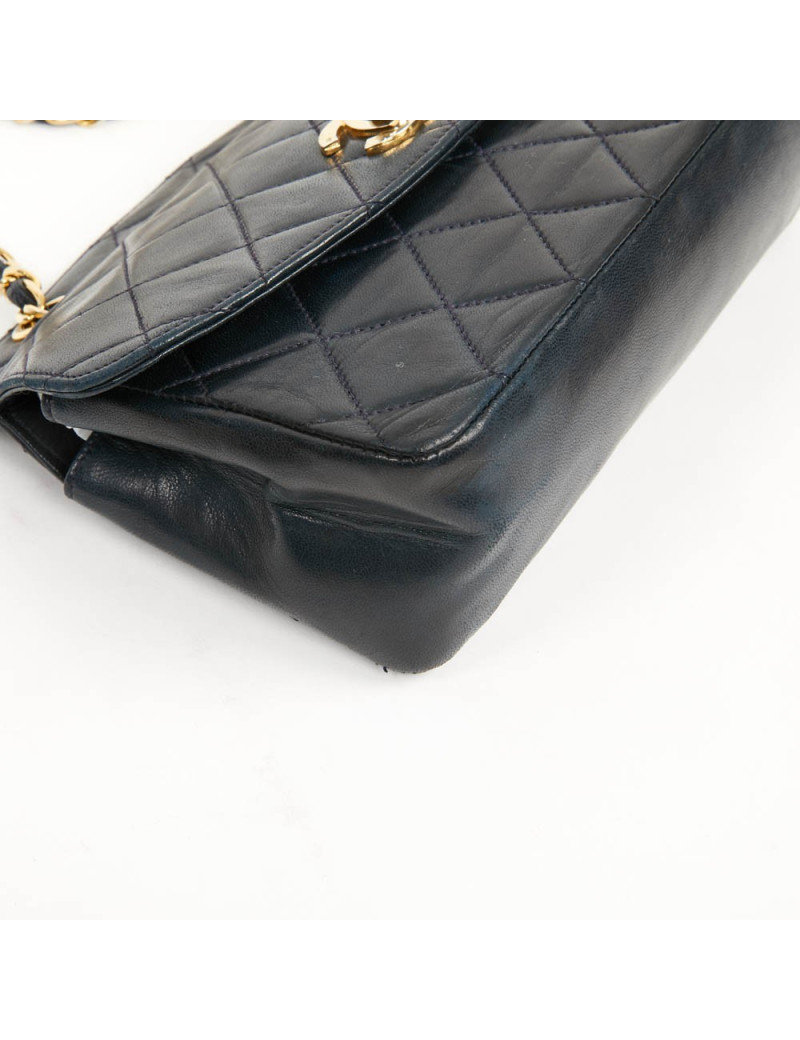 Petit sac vintage CHANEL cuir lisse bleu marine