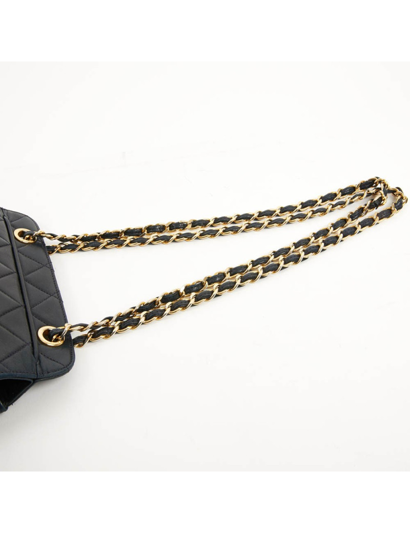 Petit sac vintage CHANEL cuir lisse bleu marine