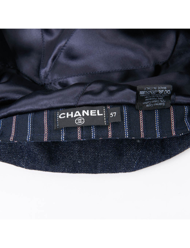 CHANEL Denim and Striped Camellia Beret - Occasion Certified Authentic