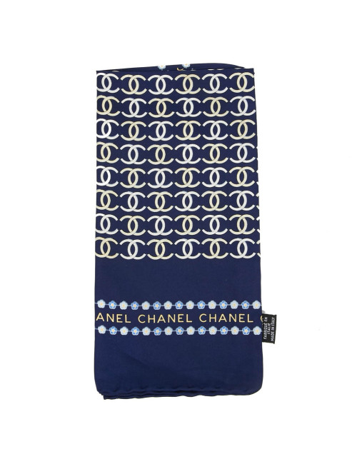 Foulard CHANEL soie CC bleue