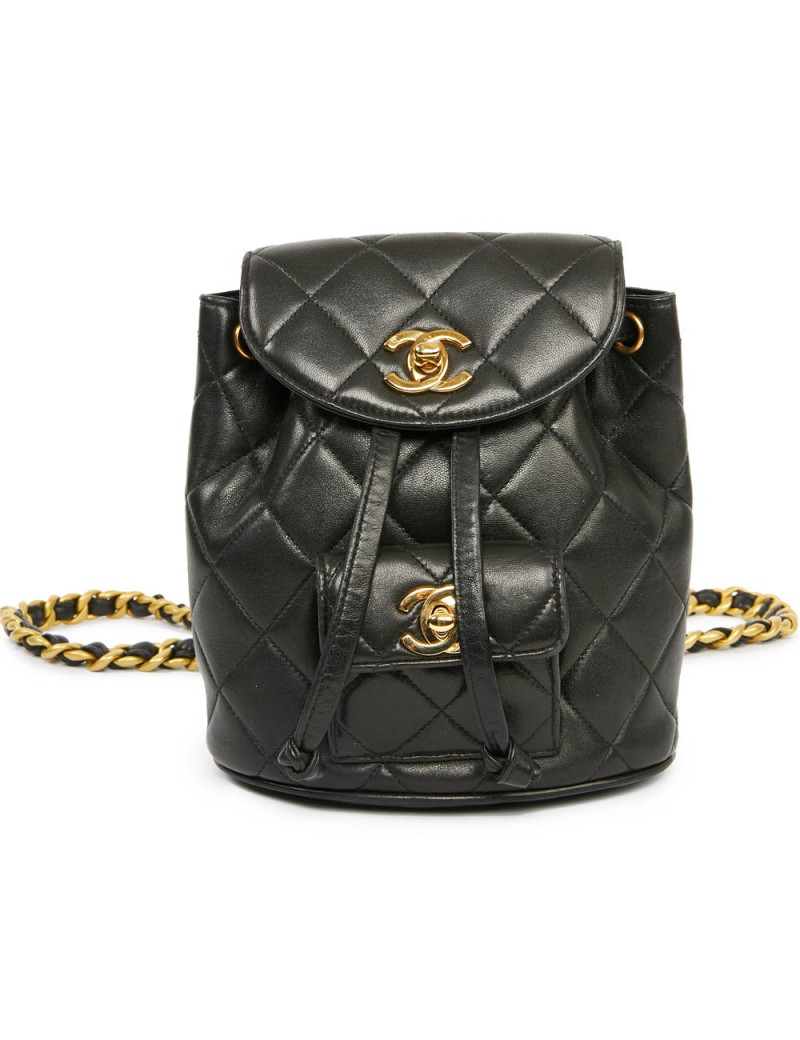 Mini sac à dos CHANEL cuir d'agneau noir