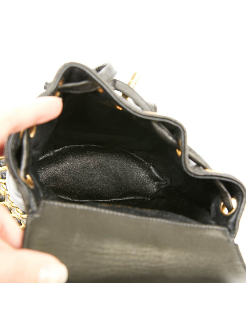Mini sac à dos CHANEL cuir d'agneau noir