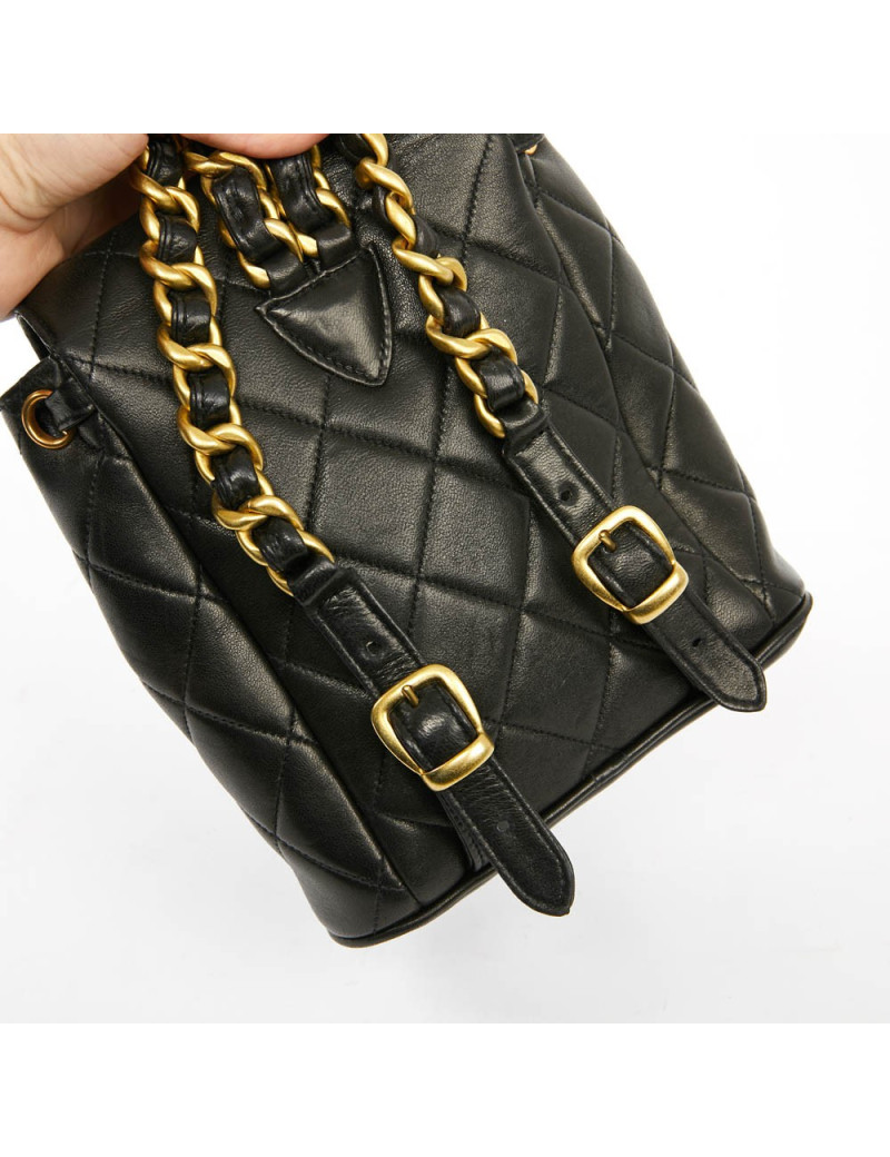 Mini sac à dos CHANEL cuir d'agneau noir