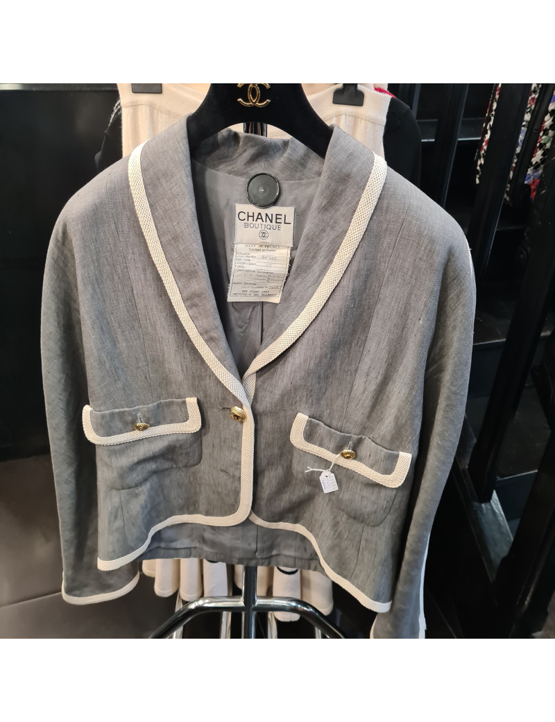 Veste T 40 CHANEL en lin gris