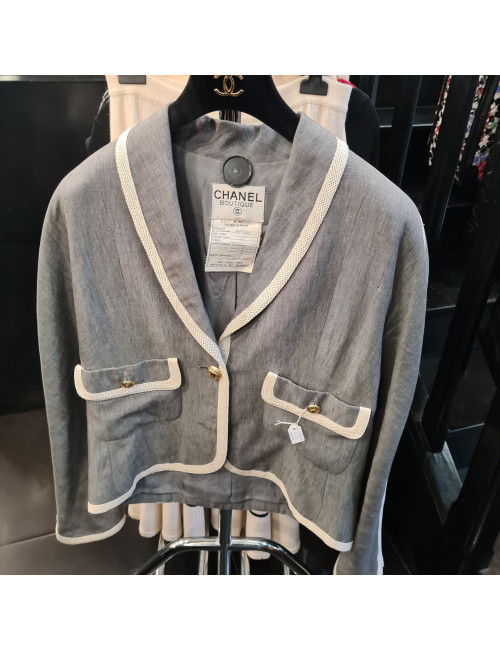 Veste T 40 CHANEL en lin gris