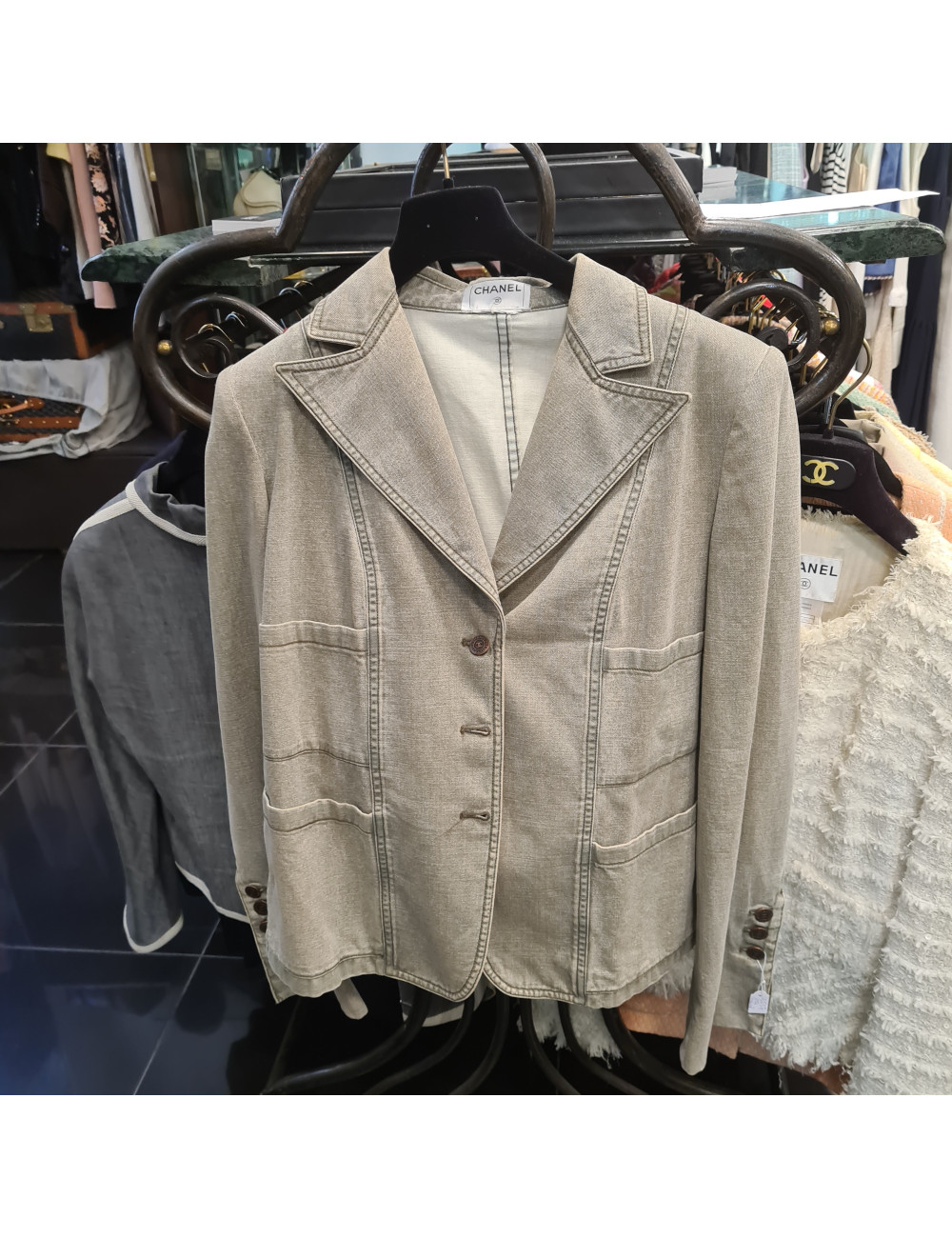 Veste CHANEL toile denim gris délavé