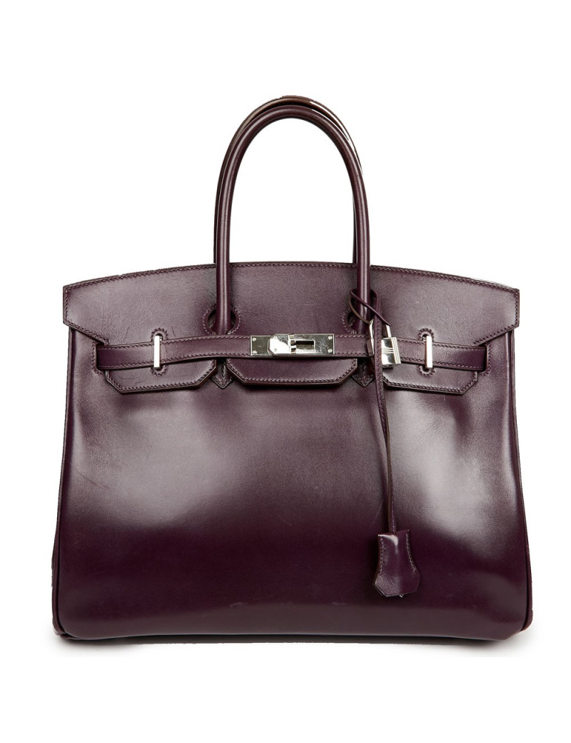 Sac à main Birkin 35 HERMES raisin cuir box