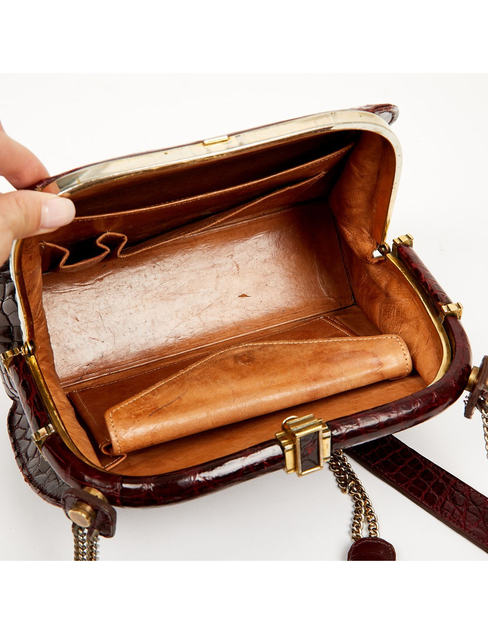 Sac croco bordeaux vintage