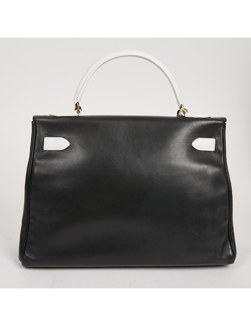 Kelly 32 HERMES cuir box gris et blanc