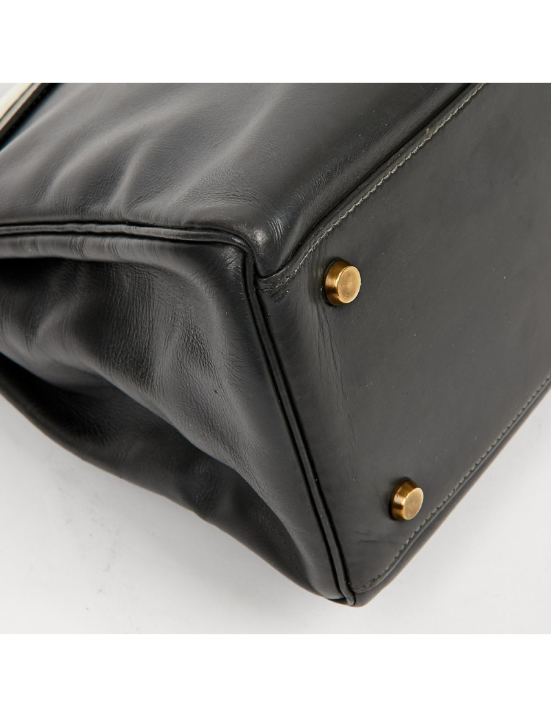 Kelly 32 HERMES cuir box gris et blanc