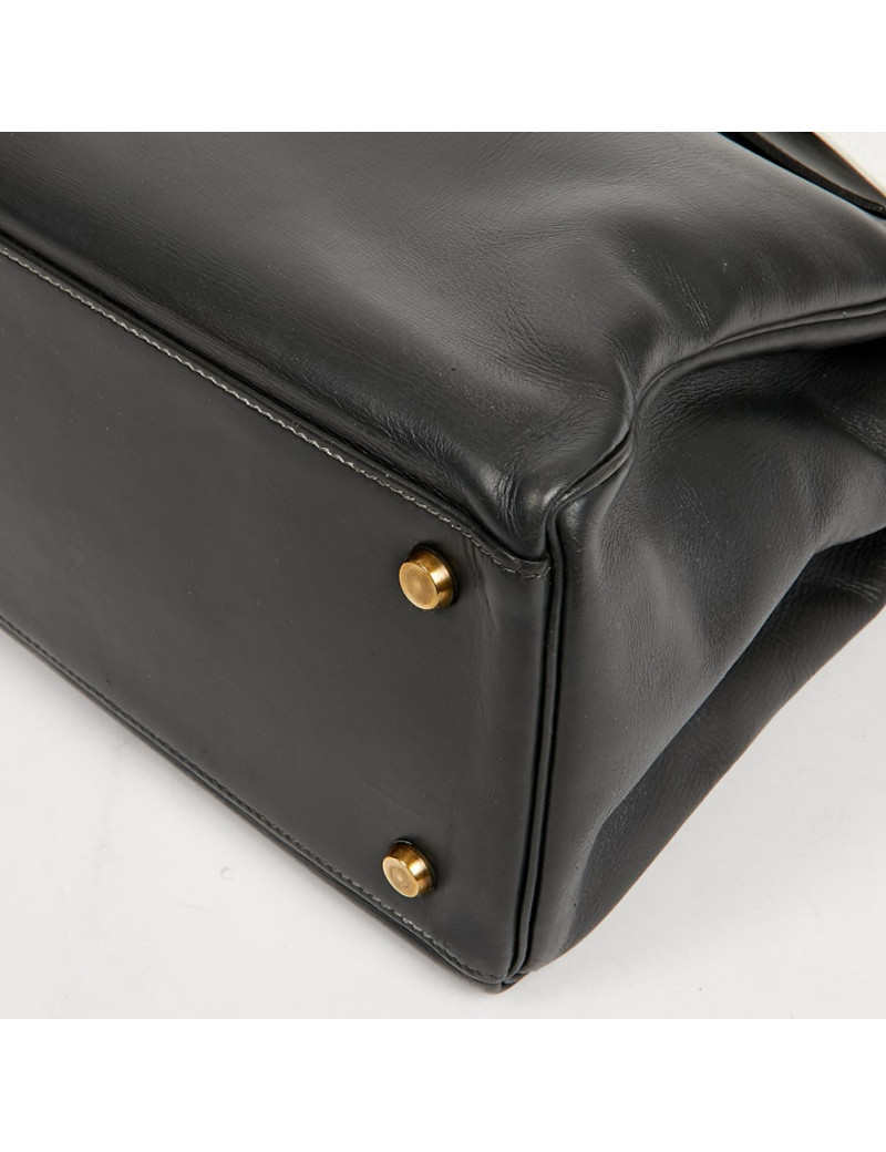 Kelly 32 HERMES cuir box gris et blanc