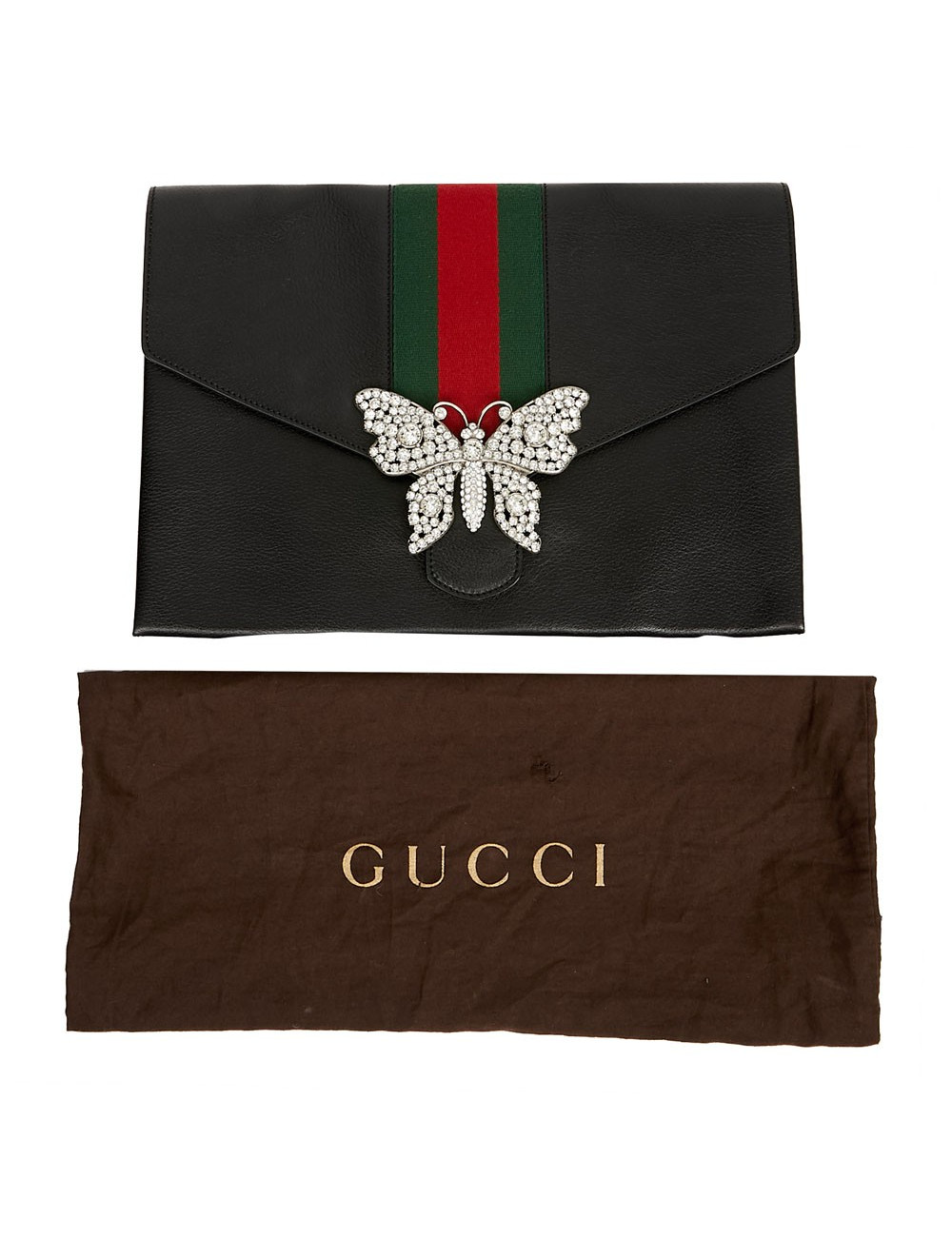 Serviette GUCCI cuir grainé et broche papillon