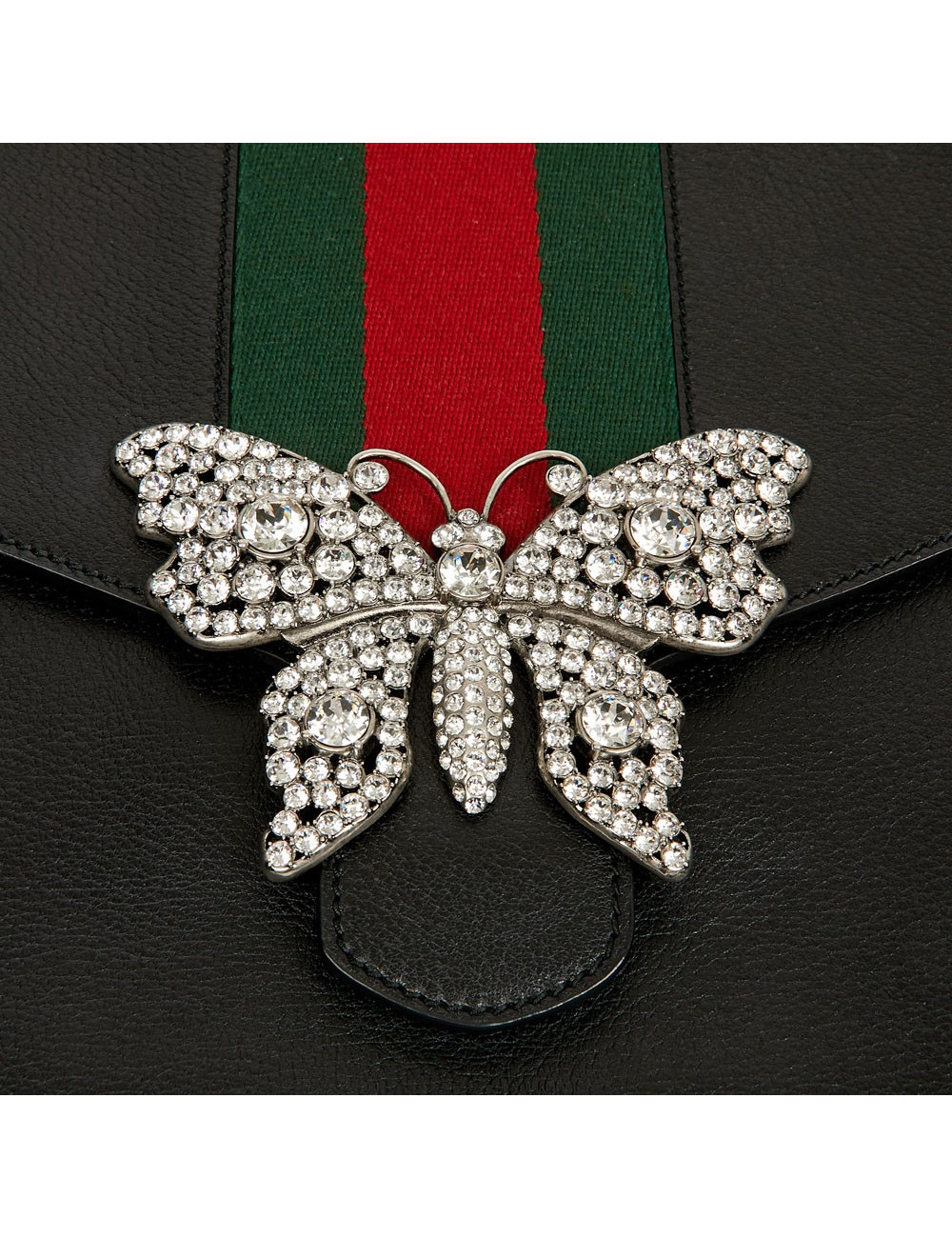 Serviette GUCCI cuir grainé et broche papillon