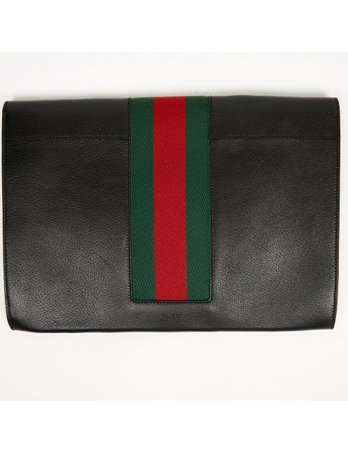 Serviette GUCCI cuir grainé et broche papillon