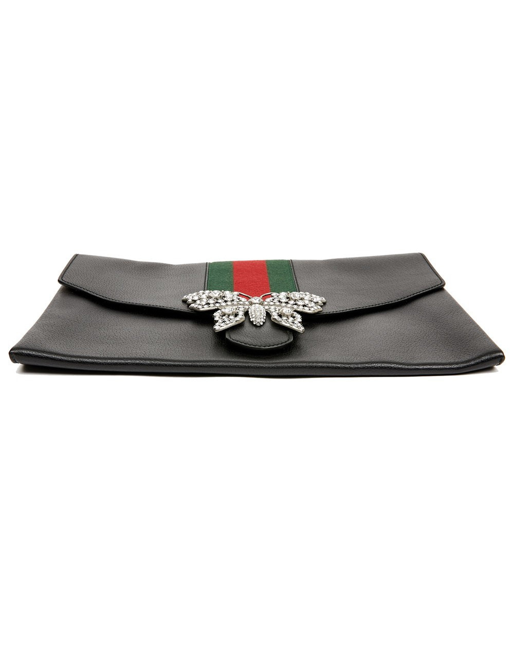 Serviette GUCCI cuir grainé et broche papillon