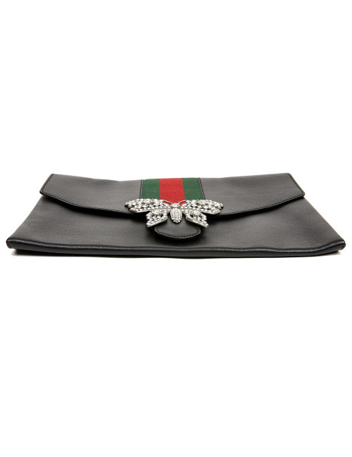 Serviette GUCCI cuir grainé et broche papillon