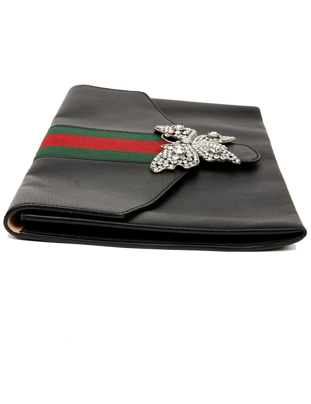 Serviette GUCCI cuir grainé et broche papillon