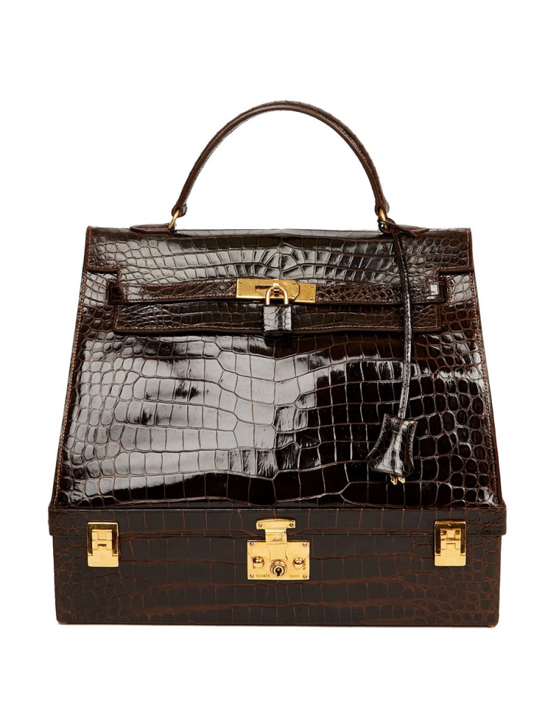 Hermes Kelly jewelry box in brown Porosus 