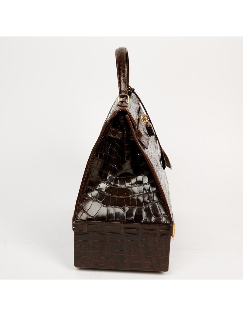 Hermes Kelly jewelry box in brown Porosus 