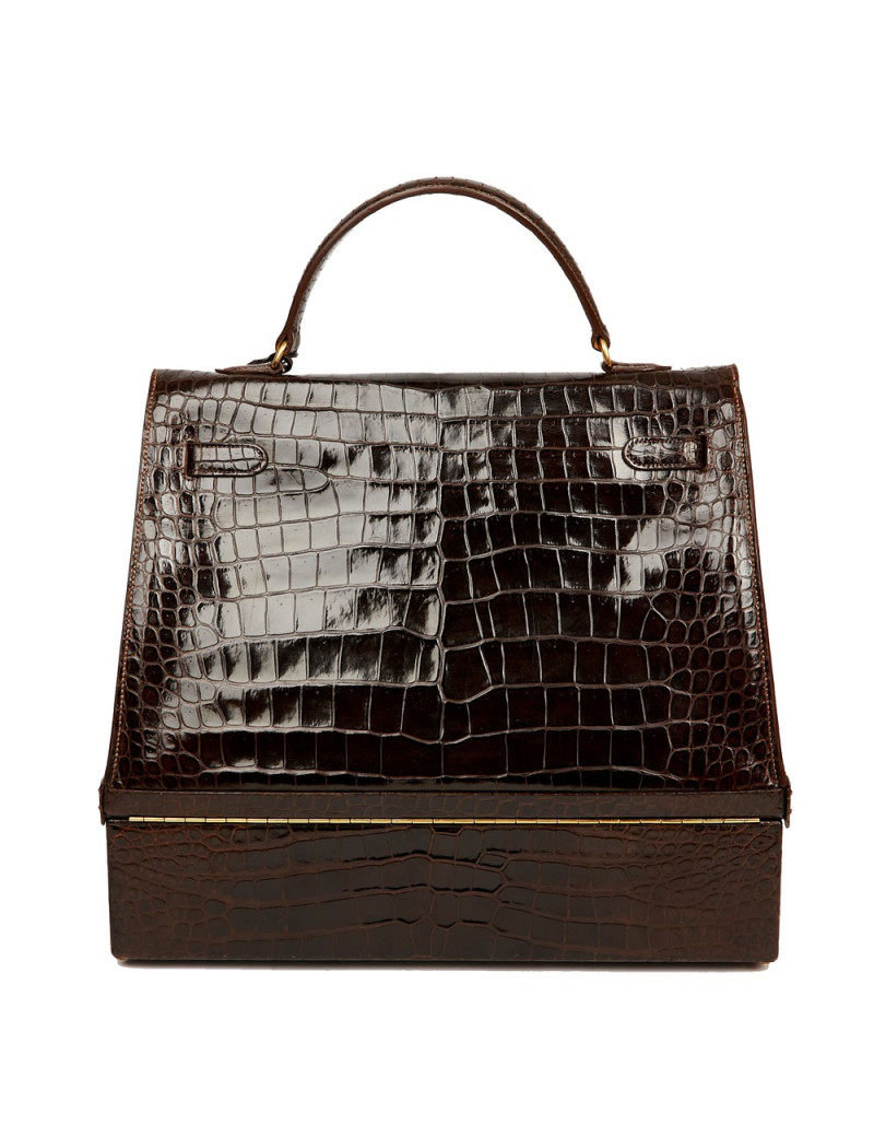 Hermes Kelly jewelry box in brown Porosus 
