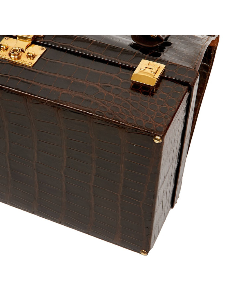Hermes Kelly jewelry box in brown Porosus 
