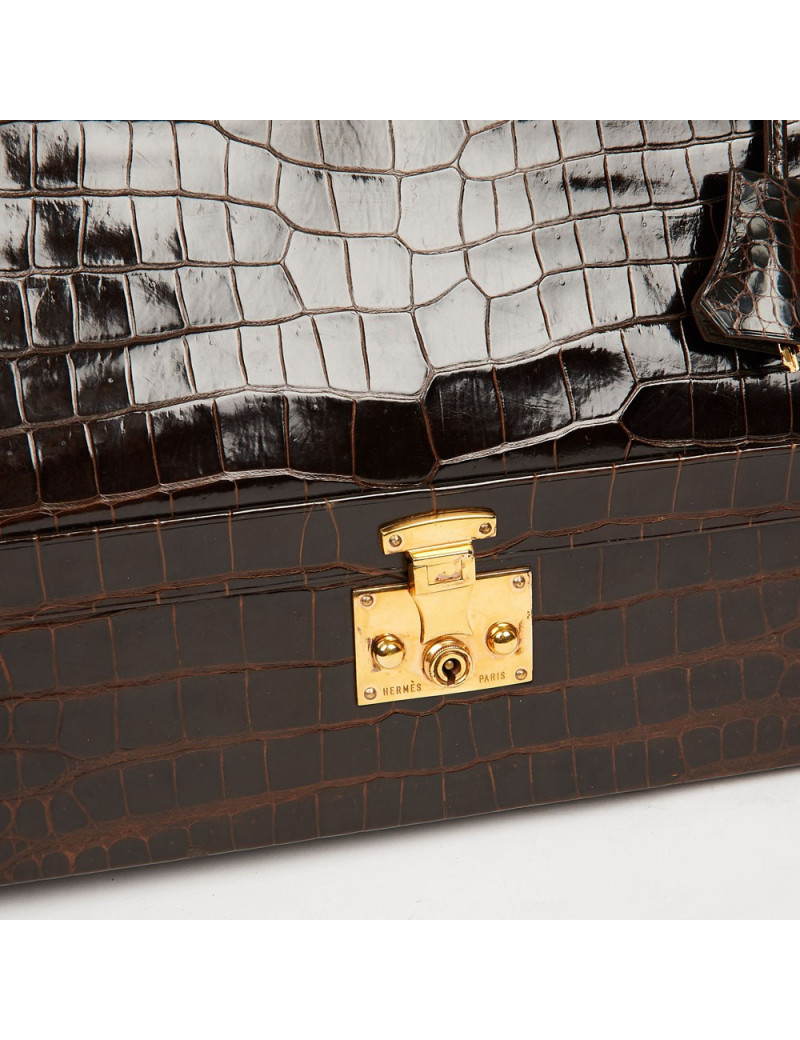 Hermes Kelly jewelry box in brown Porosus 