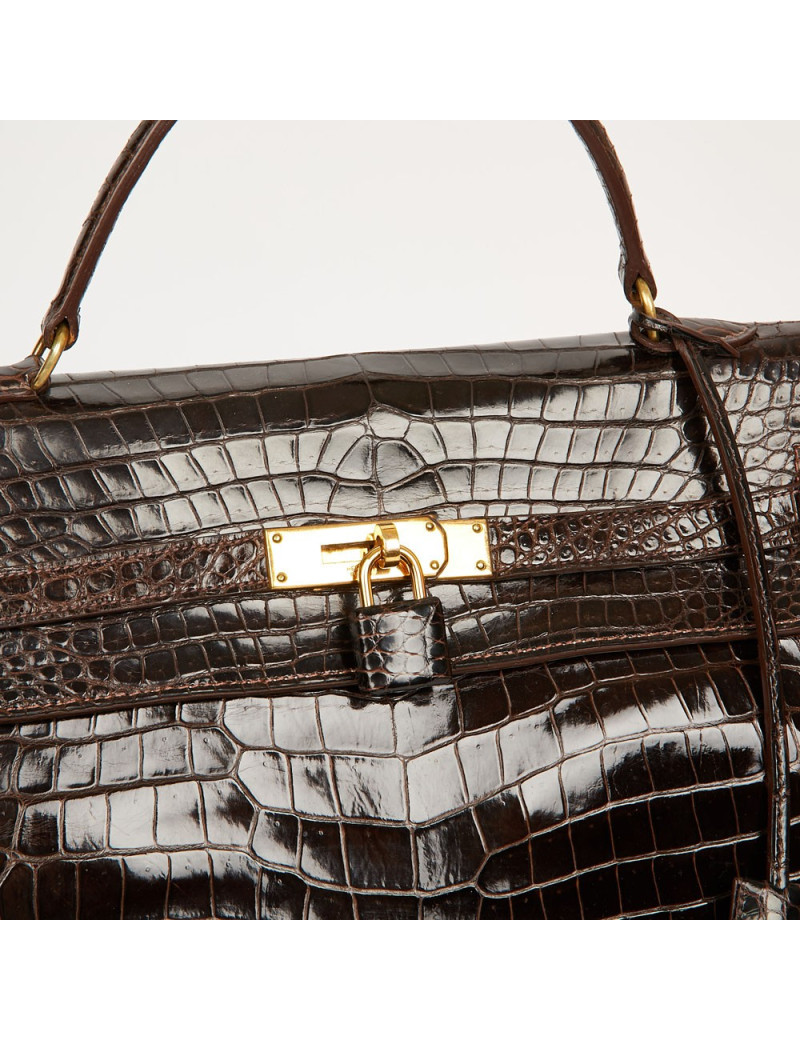 Hermes Kelly jewelry box in brown Porosus 