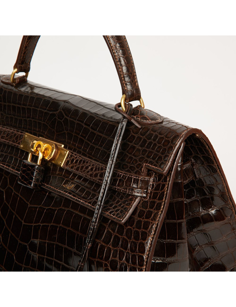 Hermes Kelly jewelry box in brown Porosus 