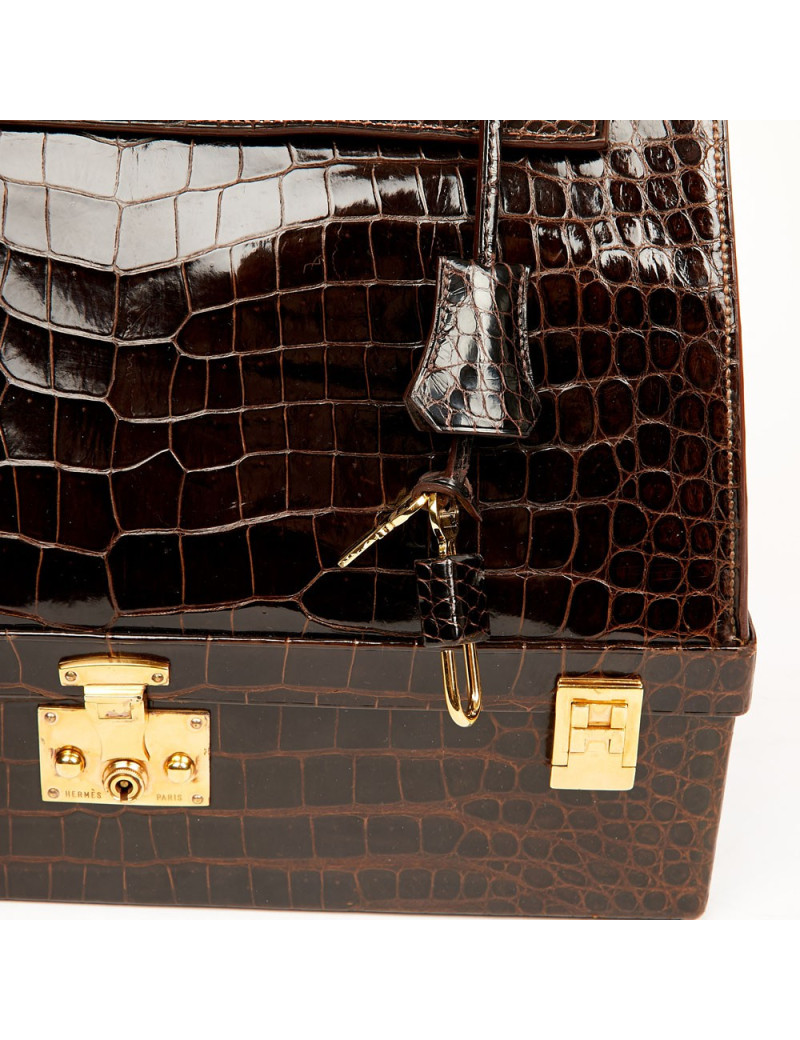Hermes Kelly jewelry box in brown Porosus 