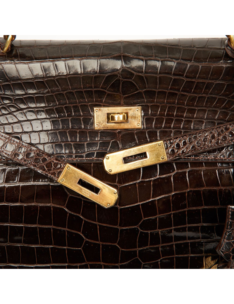 Hermes Kelly jewelry box in brown Porosus 