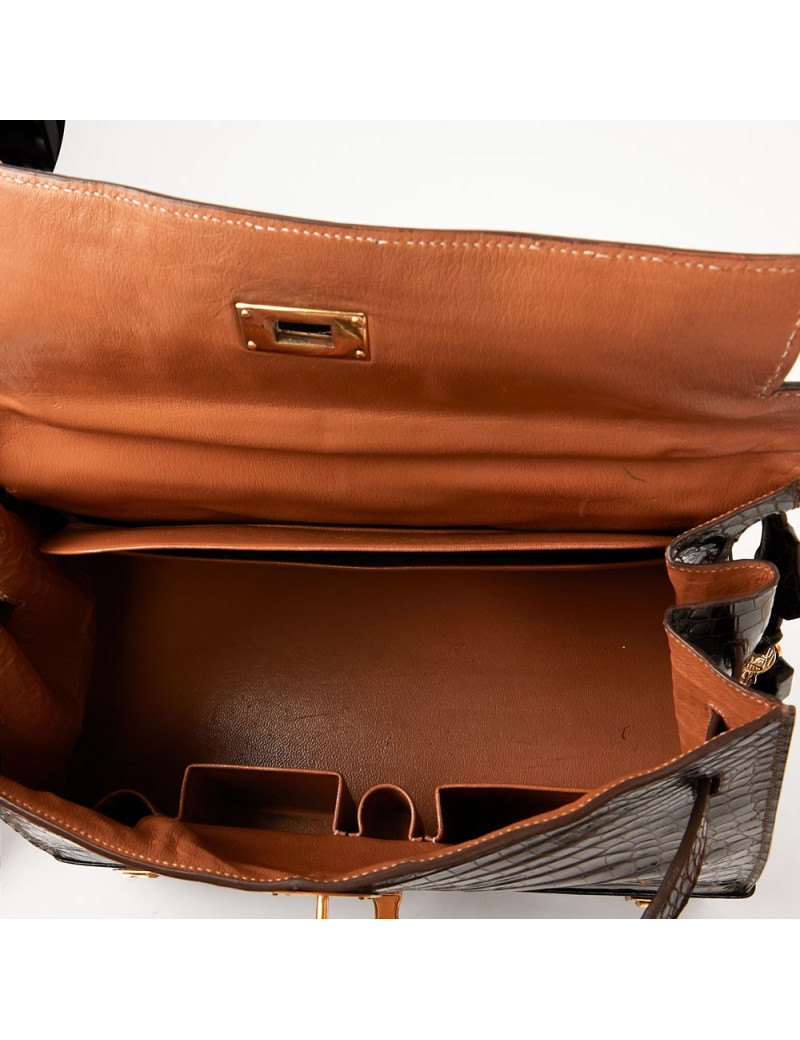 Hermes Kelly jewelry box in brown Porosus 