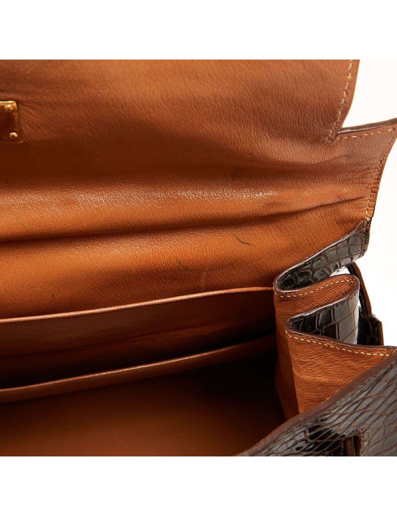 Hermes Kelly jewelry box in brown Porosus 