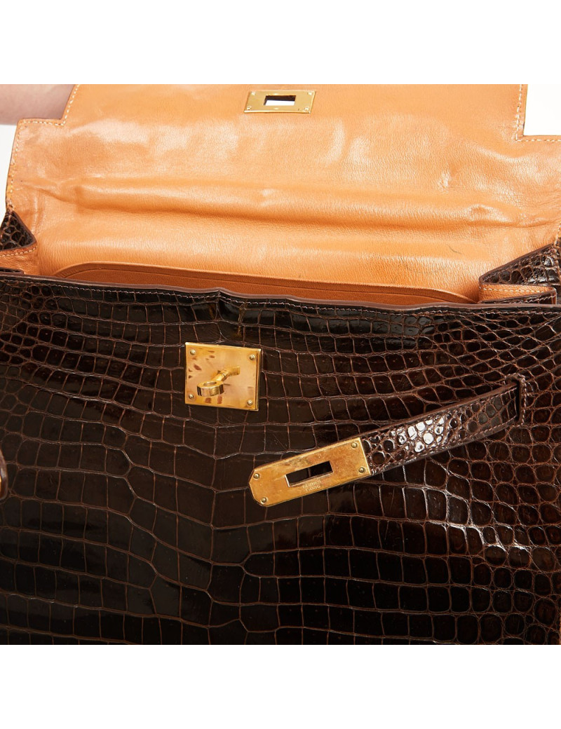 Hermes Kelly jewelry box in brown Porosus 
