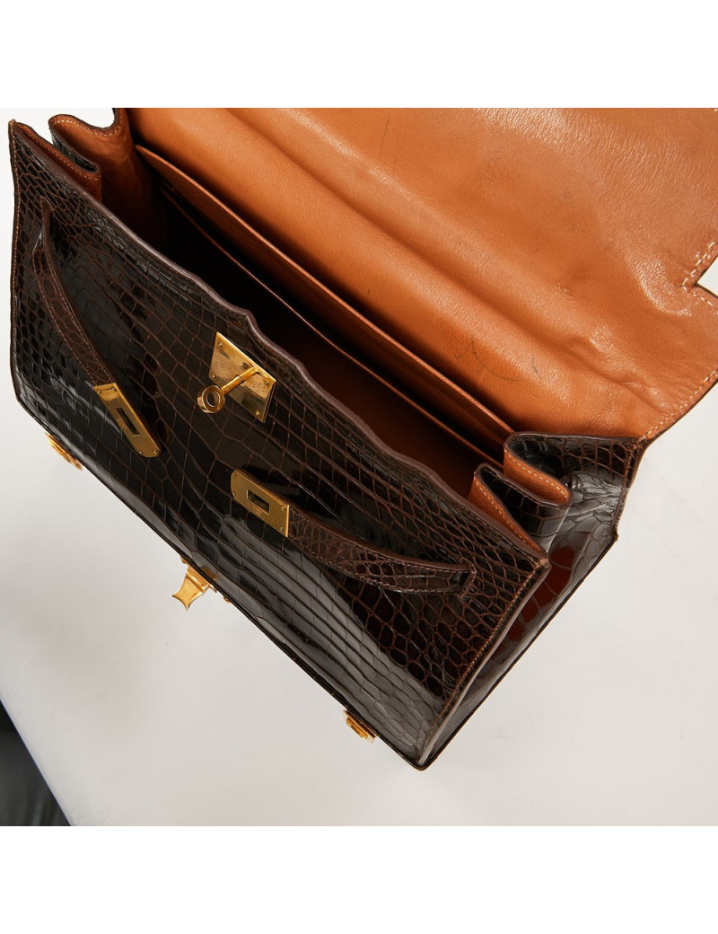 Hermes Kelly jewelry box in brown Porosus 