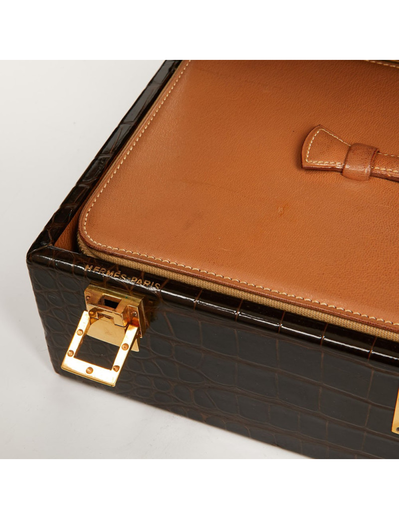 Hermes Kelly jewelry box in brown Porosus 