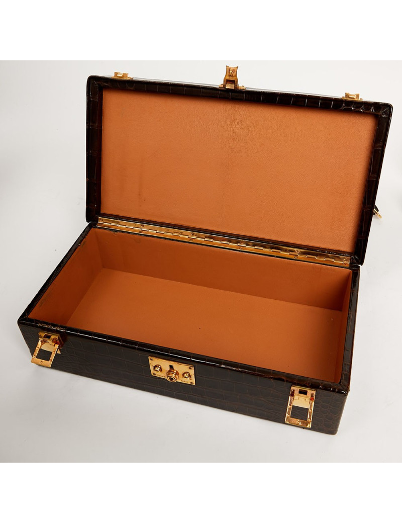 Hermes Kelly jewelry box in brown Porosus 