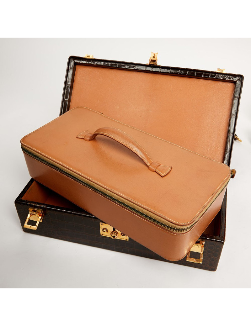 Hermes Kelly jewelry box in brown Porosus 