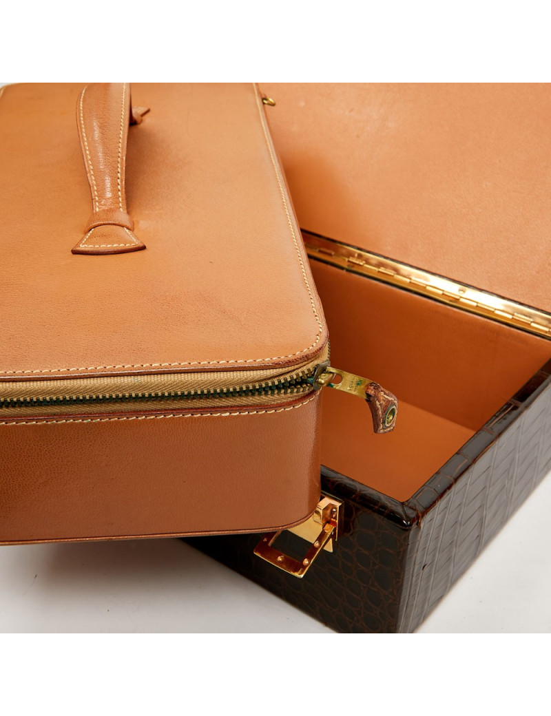 Hermes Kelly jewelry box in brown Porosus 