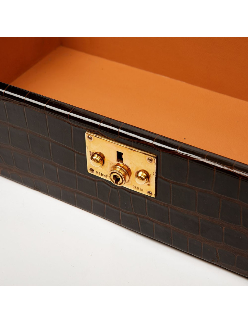 Hermes Kelly jewelry box in brown Porosus 