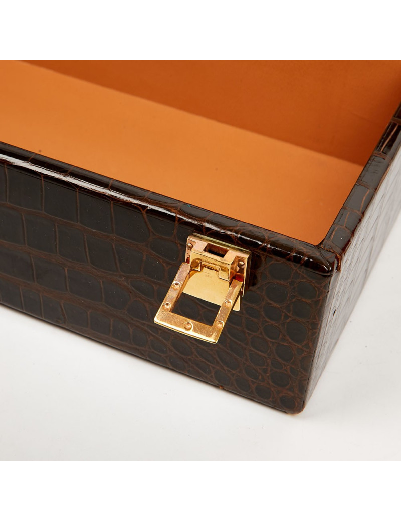 Hermes Kelly jewelry box in brown Porosus 