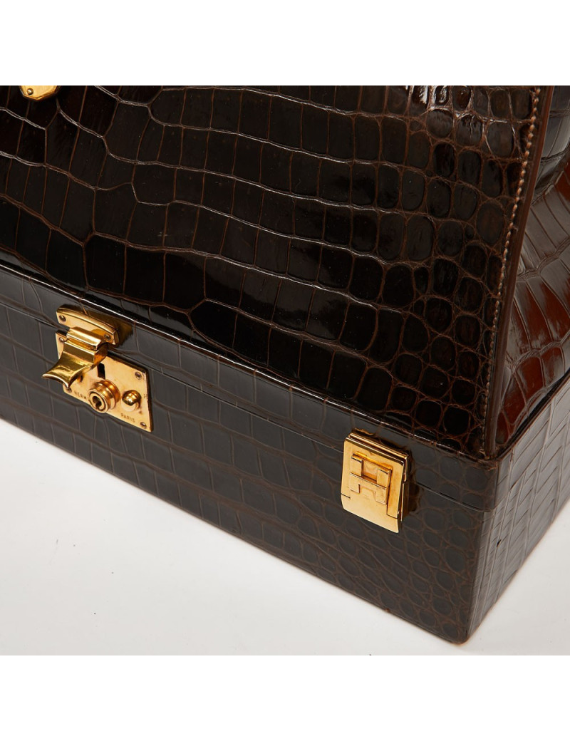 Hermes Kelly jewelry box in brown Porosus 