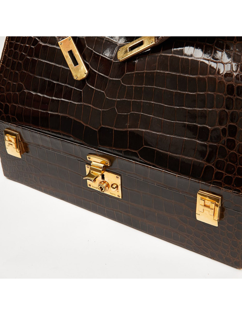 Hermes Kelly jewelry box in brown Porosus 