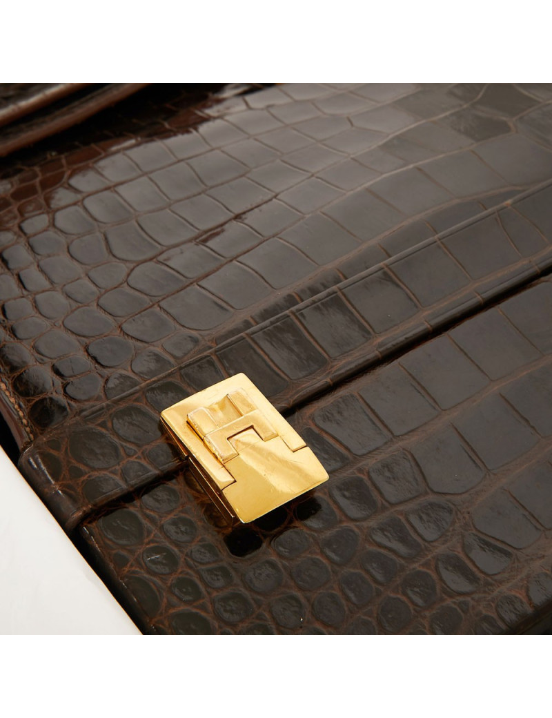 Hermes Kelly jewelry box in brown Porosus 