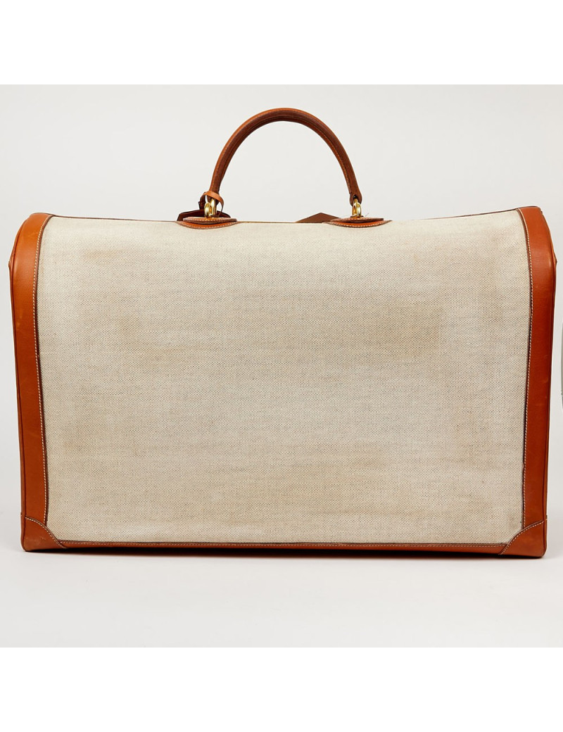 Valise de voyage HERMES toile et cuir Vintage