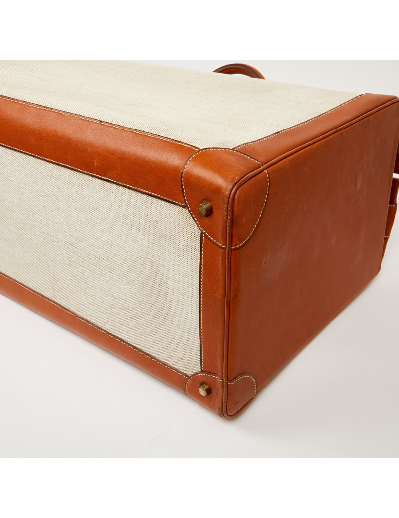 Valise de voyage HERMES toile et cuir Vintage